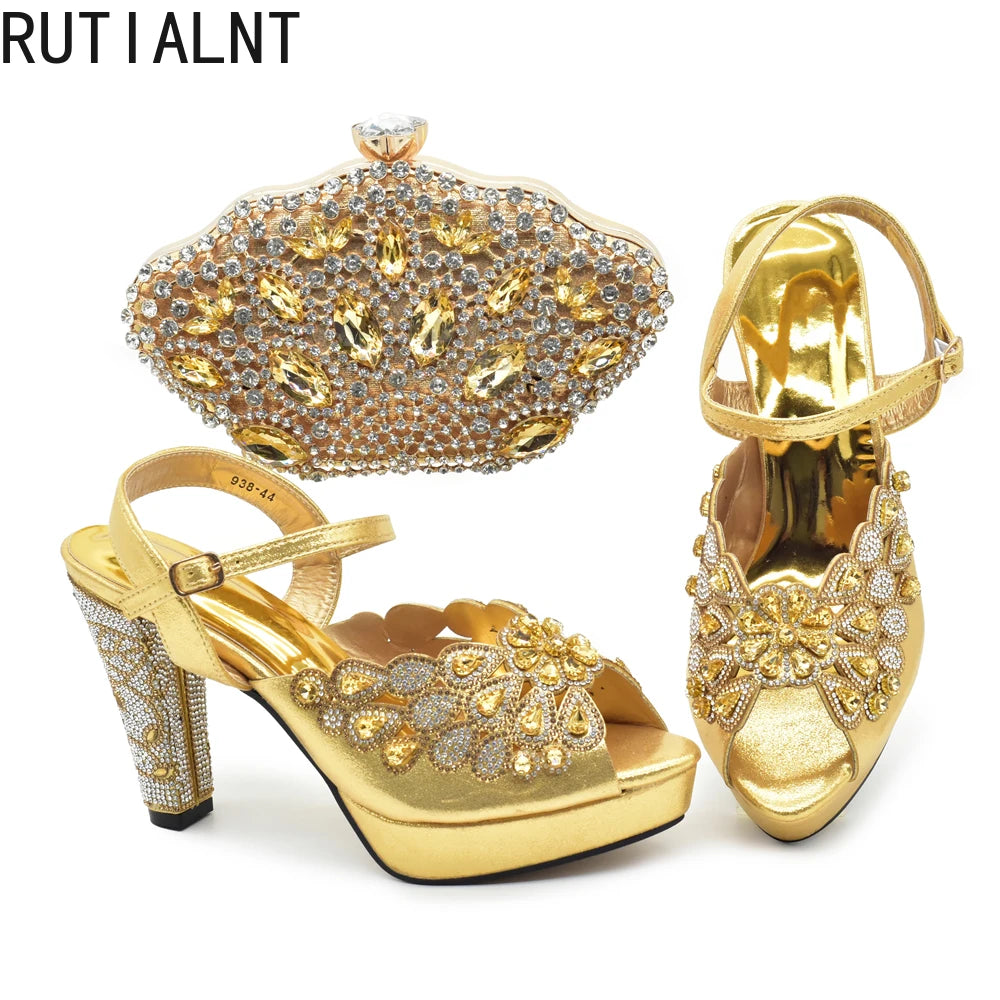 New Pumps for Women Designer Peep-Toe Luxury Wedding Hollowed Out Design Bag and Shoes Matching Set Shoes for Bride Wedding