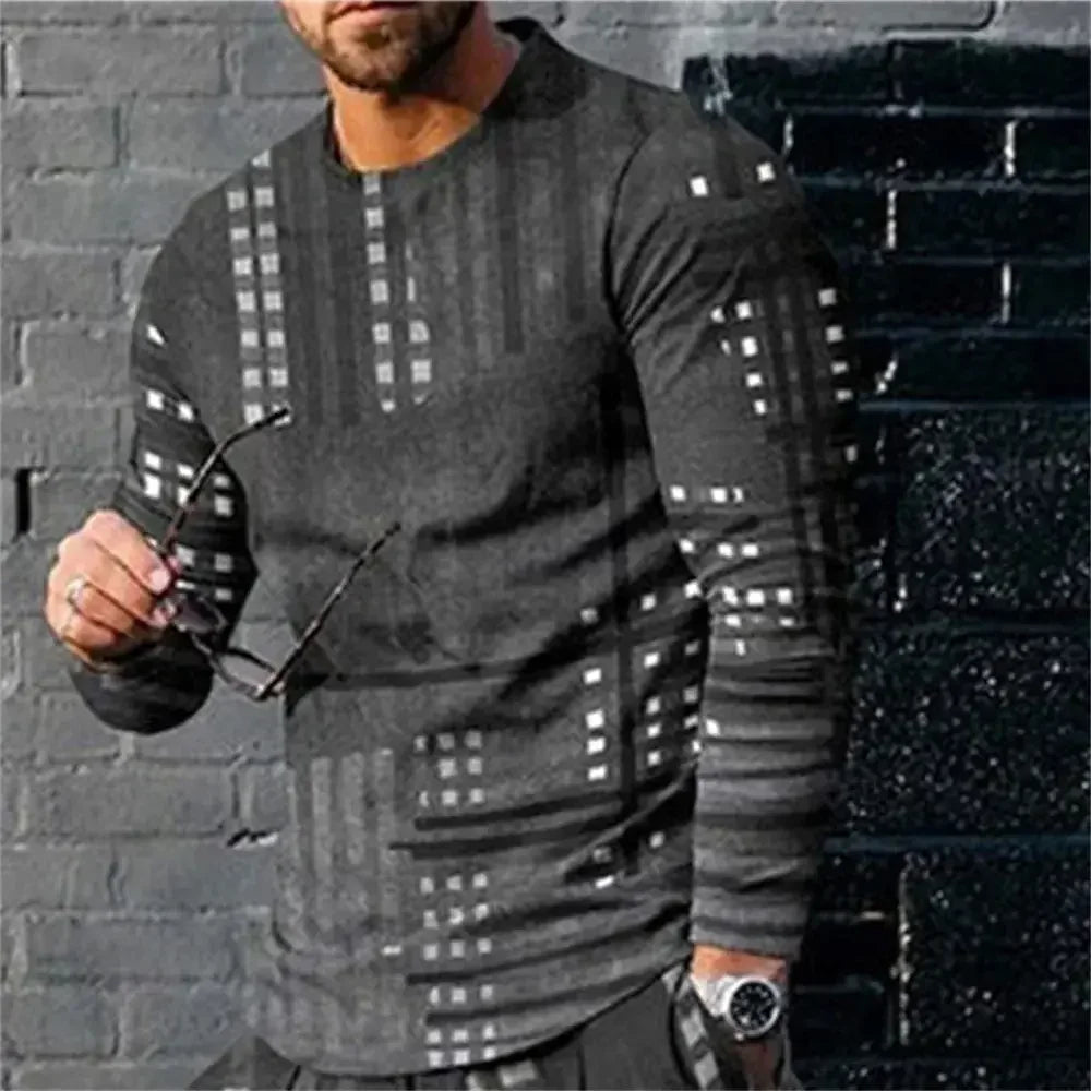 3D Digital Printing T-shirt Street Trend Long Sleeved O-neck Pullover T-shirt Large Men Long Sleeved Casual Sports Men Clothing