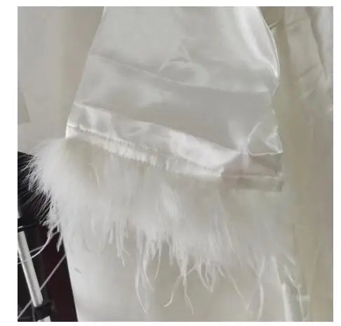 Women FEATHER Bride Bridesmaid Wedding Robe Satin Kimono Bathrobe Gown Nightwear Embroidery Letter Nightgown V-Neck Lingerie