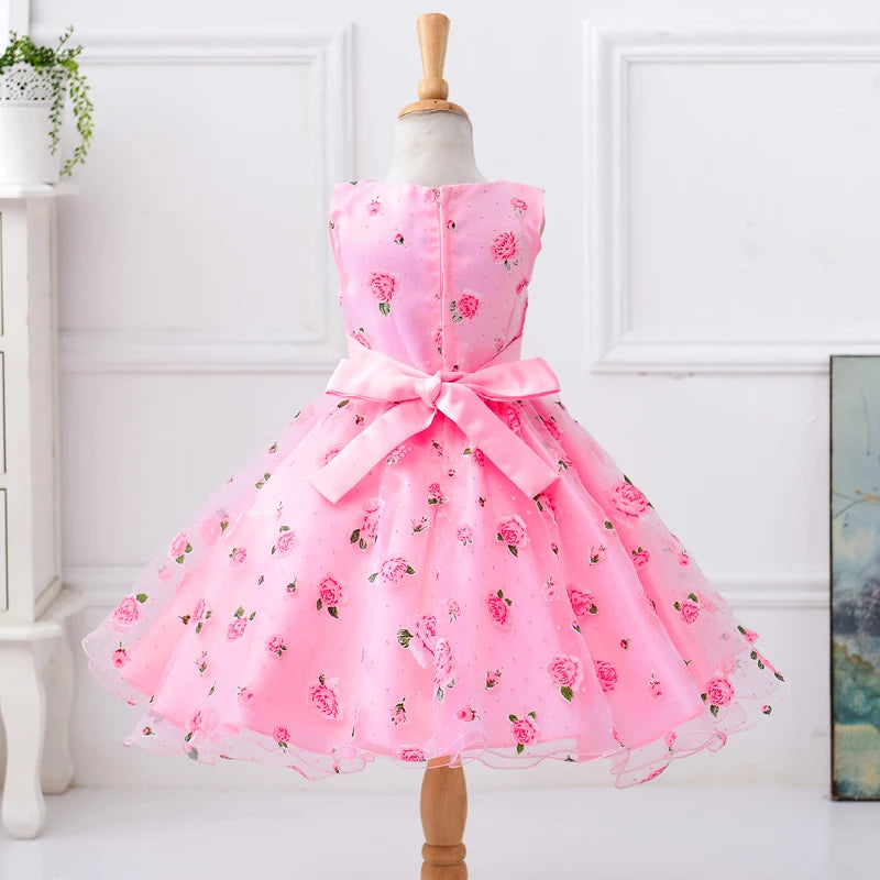 Elegant Pink Bridesmaid Flower Girls Party Dress Bow Wedding Princess Dresses for Girl Birthday Evening Kids Clothing 3-10 Years