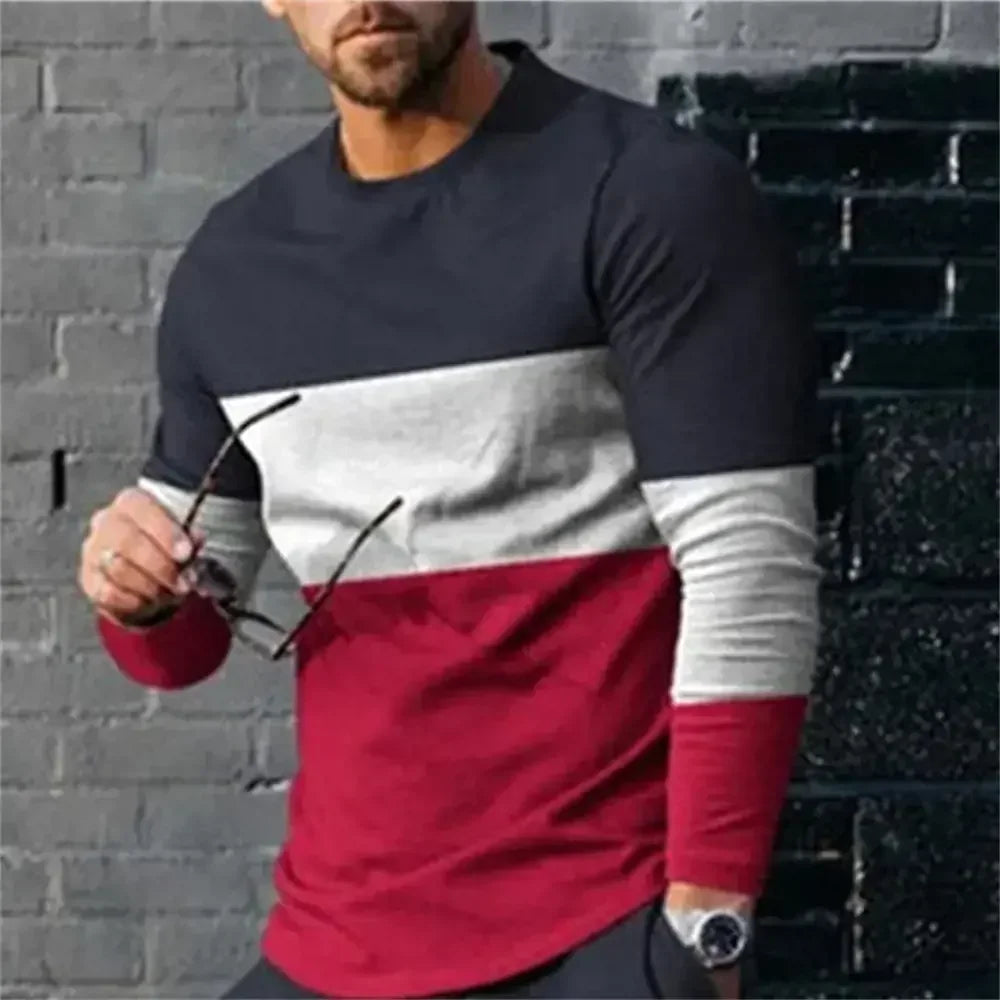 3D Digital Printing T-shirt Street Trend Long Sleeved O-neck Pullover T-shirt Large Men Long Sleeved Casual Sports Men Clothing