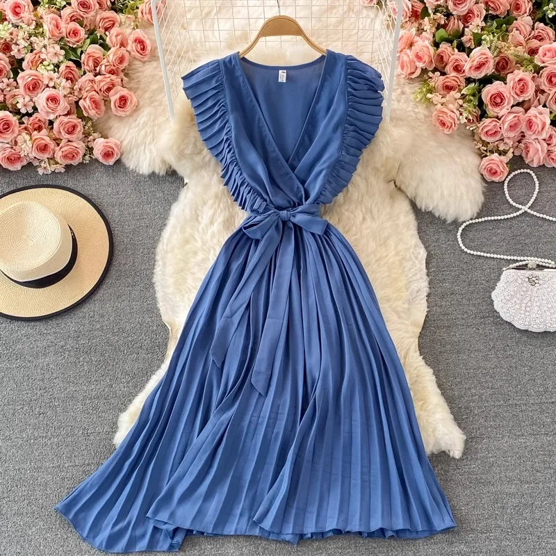 YuooMuoo Women Dress 2024 New Summer Fashion Y2K Ruffles Sleeveless Party Long Dress Elegant Office Lady Outfits Vestidos