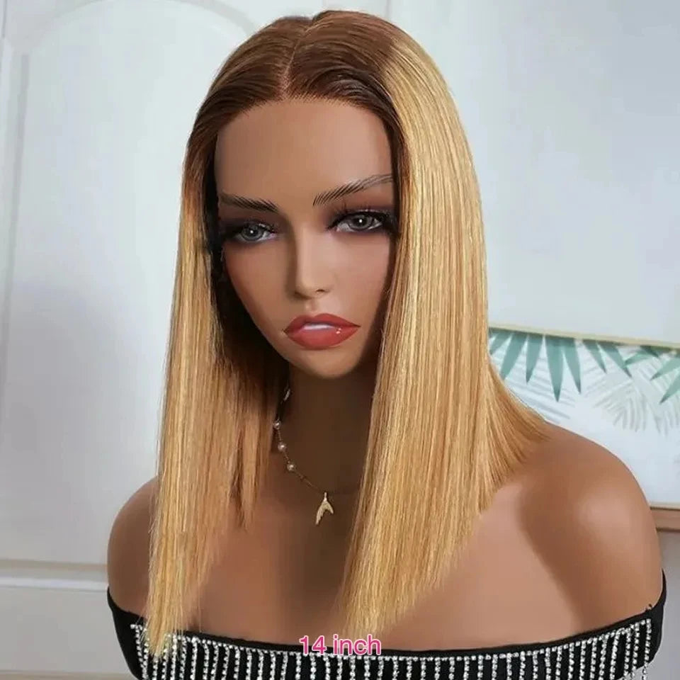 Highlight P4/27 Bob Wigs Brazilian Straight 13x4 T Lace Front Bob Wig Sleek Remy Human Hair Wigs 220% Density Orange Color