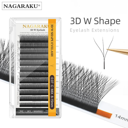 NAGARAKU 3D W Shape Natural Soft Light Hand Woven Fans Automatic Flower False Eyelashes Extensions