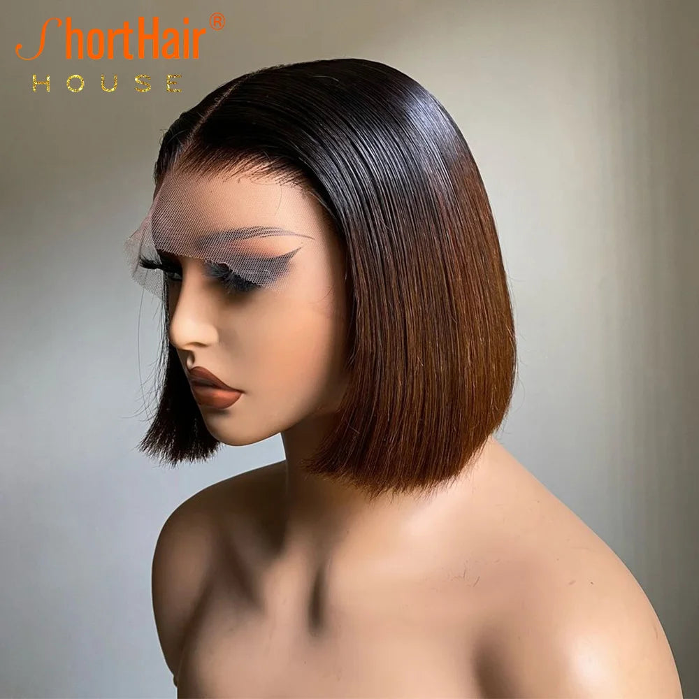 99J Color Short Bob Wigs Lace Closure Human Hair Wigs Brazilian 13x4 Lace Frontal Human Hair Chocolate Brown Straight Bob Wigs