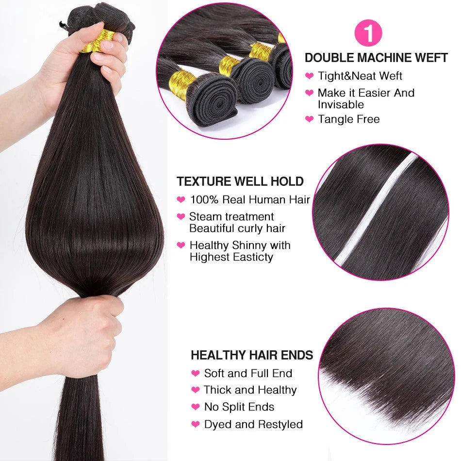 12A 30 32 Inch Straight Human Hair Bundles With 13x4 Frontal 100% Raw Indian Hair 4x4 Lace Closure Bundle Deal Human Hair Weaves