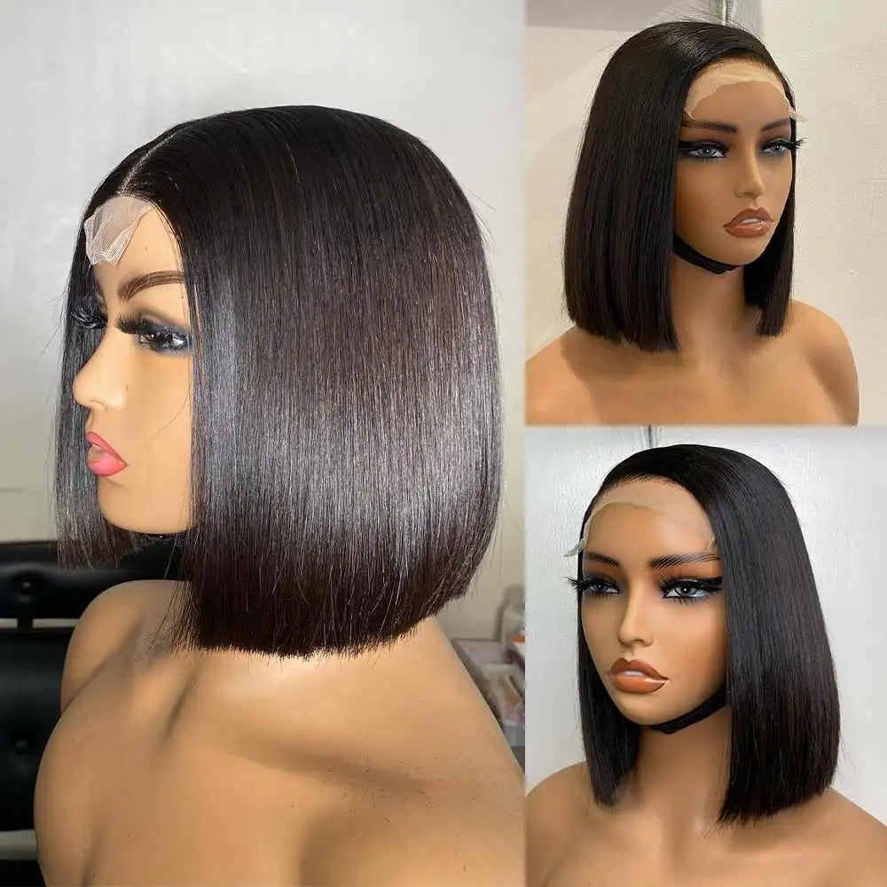 99J Color Short Bob Wigs Lace Closure Human Hair Wigs Brazilian 13x4 Lace Frontal Human Hair Chocolate Brown Straight Bob Wigs