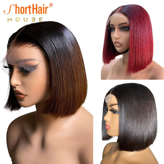 99J Color Short Bob Wigs Lace Closure Human Hair Wigs Brazilian 13x4 Lace Frontal Human Hair Chocolate Brown Straight Bob Wigs
