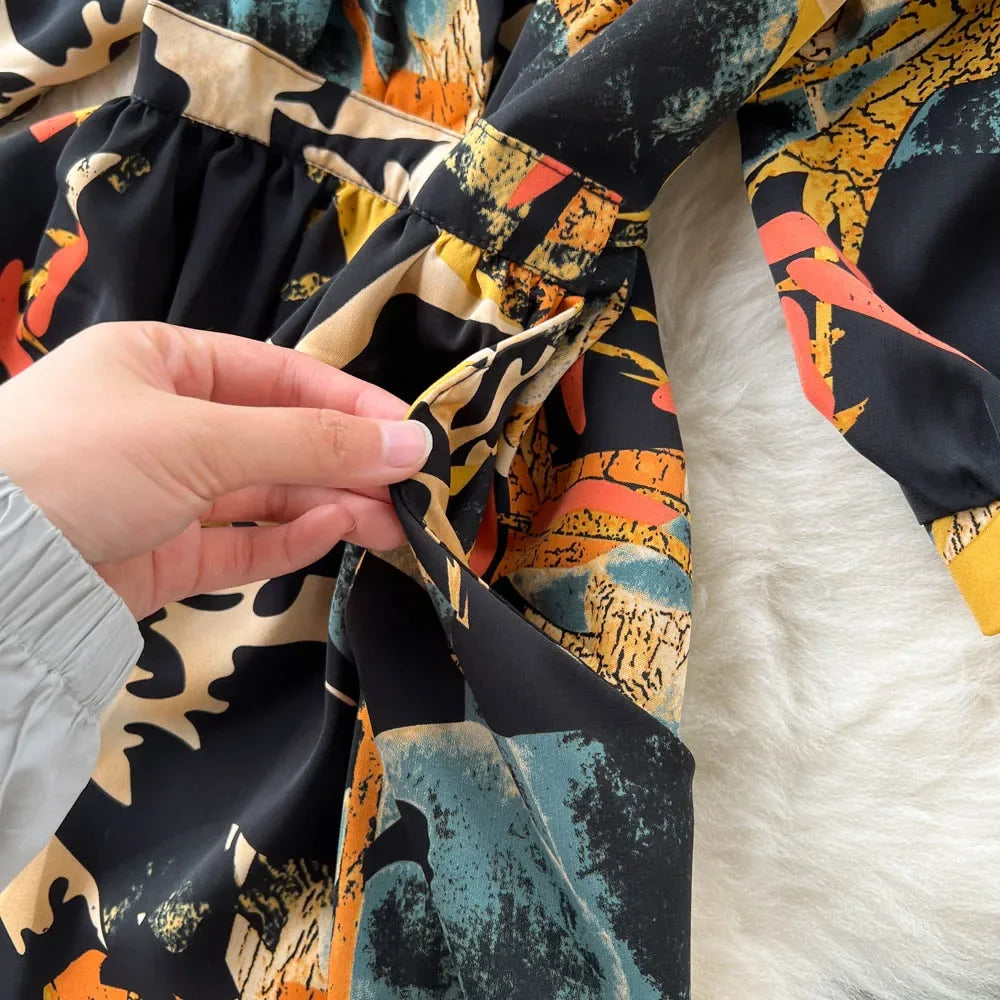 Summer Holiday Floral Beach Wrap Dress Women V Neck Short Sleeves Chic A Line Dress Bohemian Vintage Print Long Dress