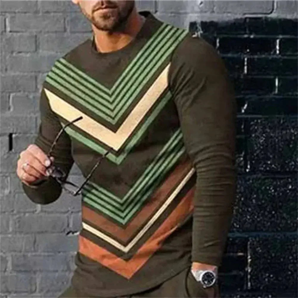 3D Digital Printing T-shirt Street Trend Long Sleeved O-neck Pullover T-shirt Large Men Long Sleeved Casual Sports Men Clothing