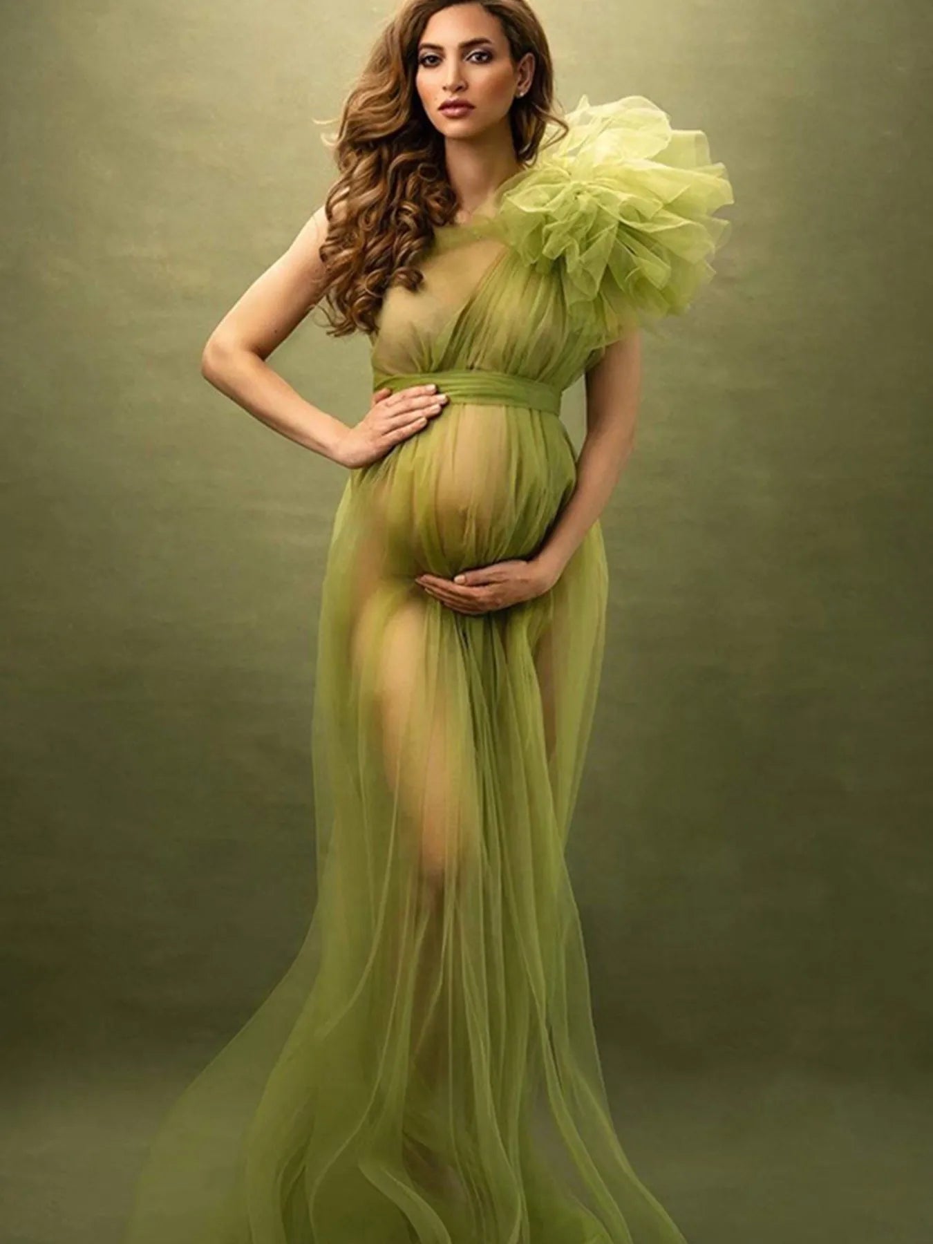 See Through Sexy Maternity Photoshoot Dresses One Shoulder Pregnant Women Photography Props Gowns Premama Evening Bathrobe Tulle