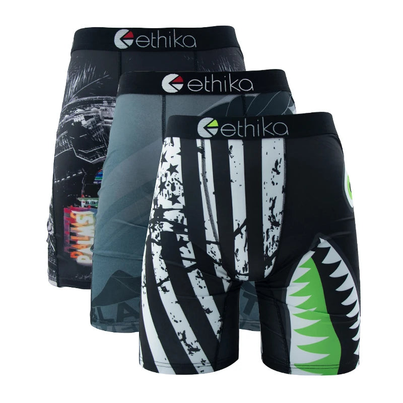 ETHIKA 3Pcs Men Sexy Underwear Boxers Breathable Man Underpants Plus Size S-3XL Mens Trunks Men's Panties Lingeries Boxer Briefs