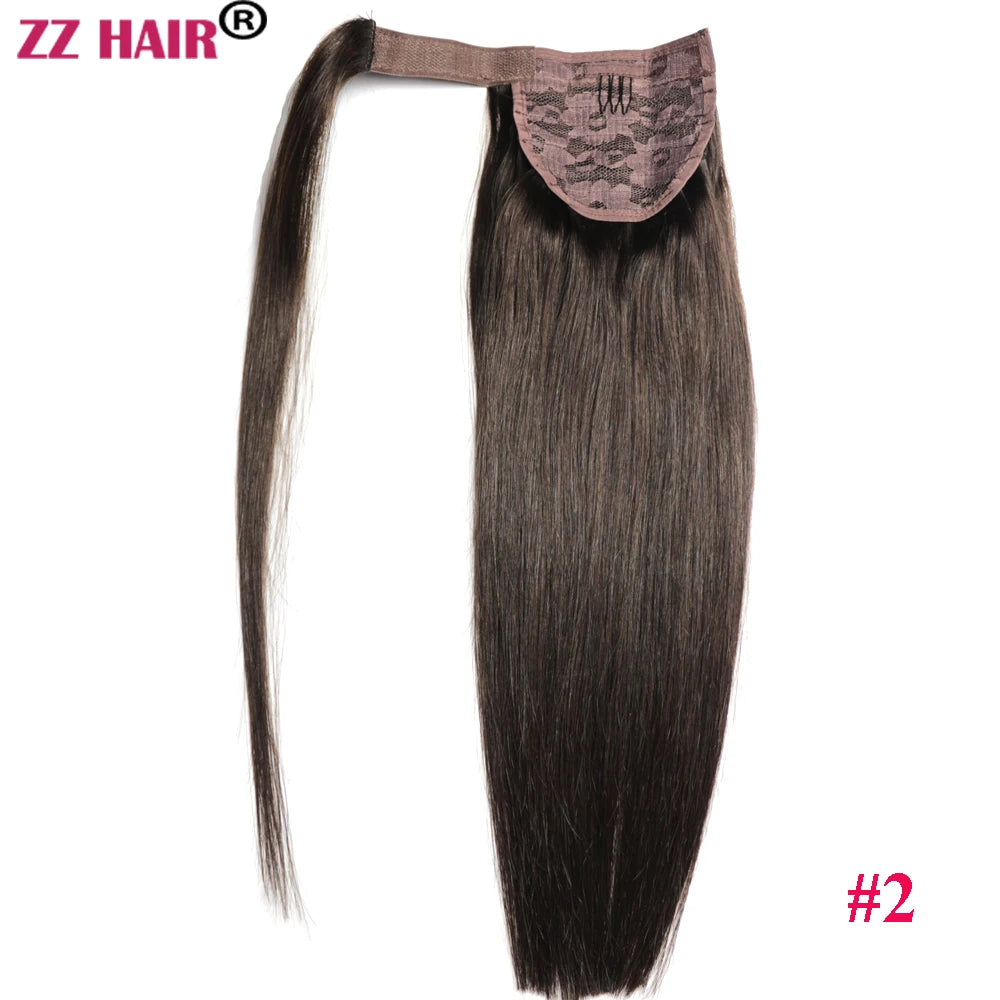 ZZHAIR 100% Human Hair Extensions 16"-26" Magic Wrap Around Ponytail 100g Clip In  Machine Made Remy Horsetail Stragiht