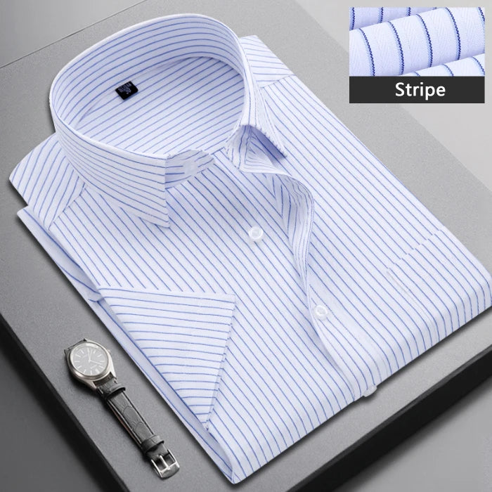 Summer Short-sleeved Men's Stripe Shirt Slim Business Classic Lapel Fashion Male Formal Work Shirt Brand Clothing M-5XL