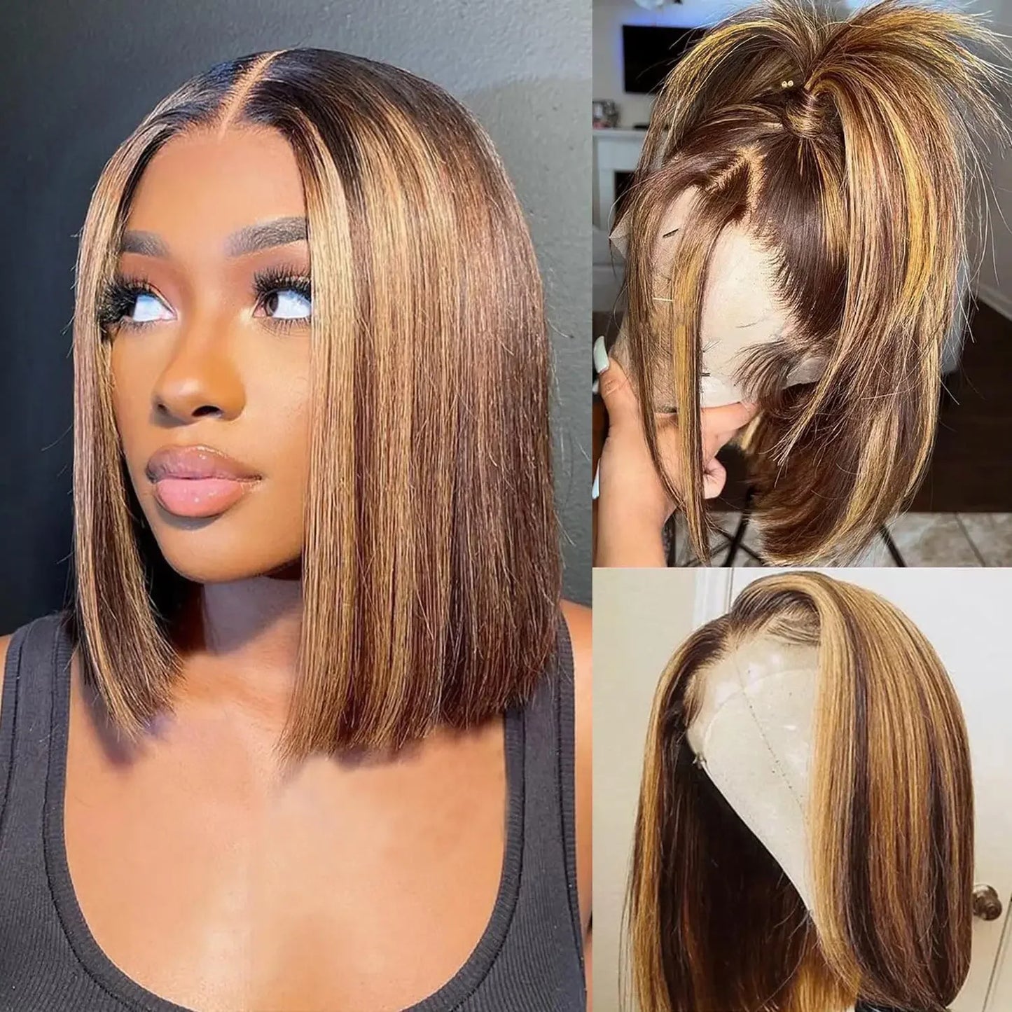 T Part Lace Front Bob Wigs 4/27 Honey Blonde Straight Short Bob Wig Bob Wig Human Hair Bob Lace Front Wigs Human Hair