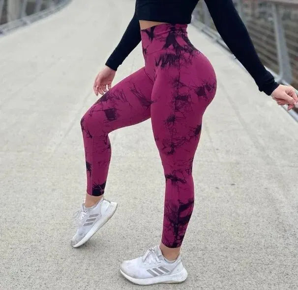 Women Tiedye Gym Leggings Push Up Seamless Yoga Pant Scrunch Sports Fitness Tights High Waist Workout Training Leggins Wholeasle