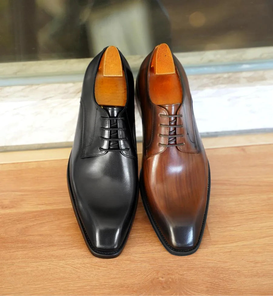 Wood Grain Derby Shoes Fashion Formal Shoes for Man Business Dress Square Toe Rubber Social Men's Shoe Stitching Oxfords