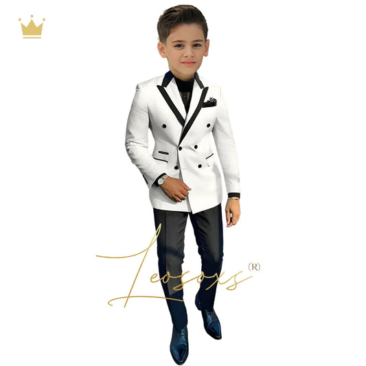 Boys Fashion Dress Suit 2-piece Children's Gun Collar Colorblock Jacket Pants Suit Custom Wedding Party Tuxedo