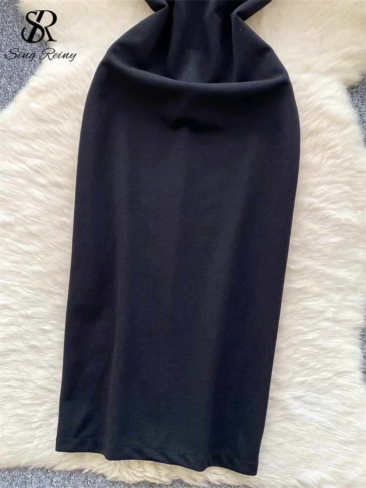 SINGREINY French Senior Evening Dress Women Diamonds Off The Shoulder Hotsweet Chic Fashion Elegant Skinny Split Midi Sundress