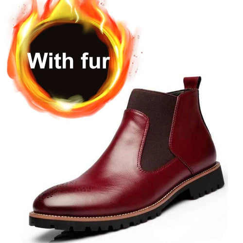 Men's Chelsea Boots Anti Slip Waterproof Ankle Spring and Autumn Brocue Fashion Microfiber Leather Shoes Large 46 Zapatos Hombre