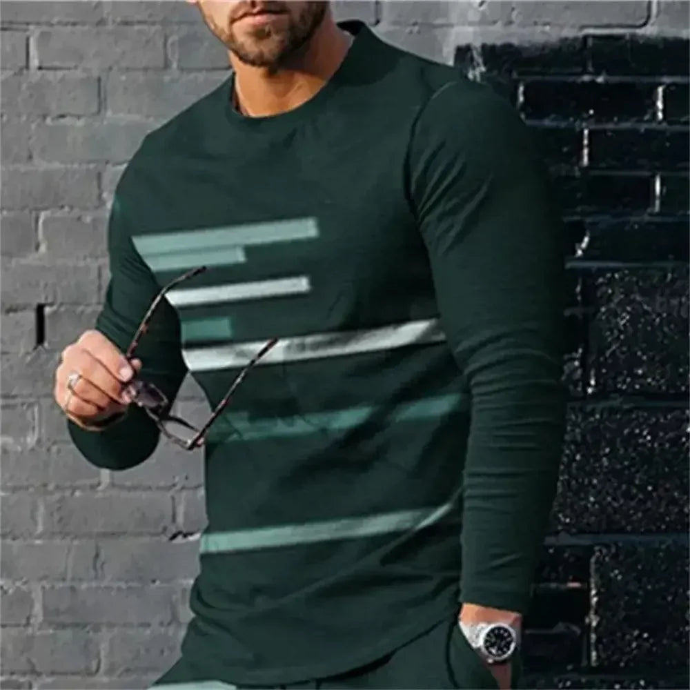 3D Digital Printing T-shirt Street Trend Long Sleeved O-neck Pullover T-shirt Large Men Long Sleeved Casual Sports Men Clothing