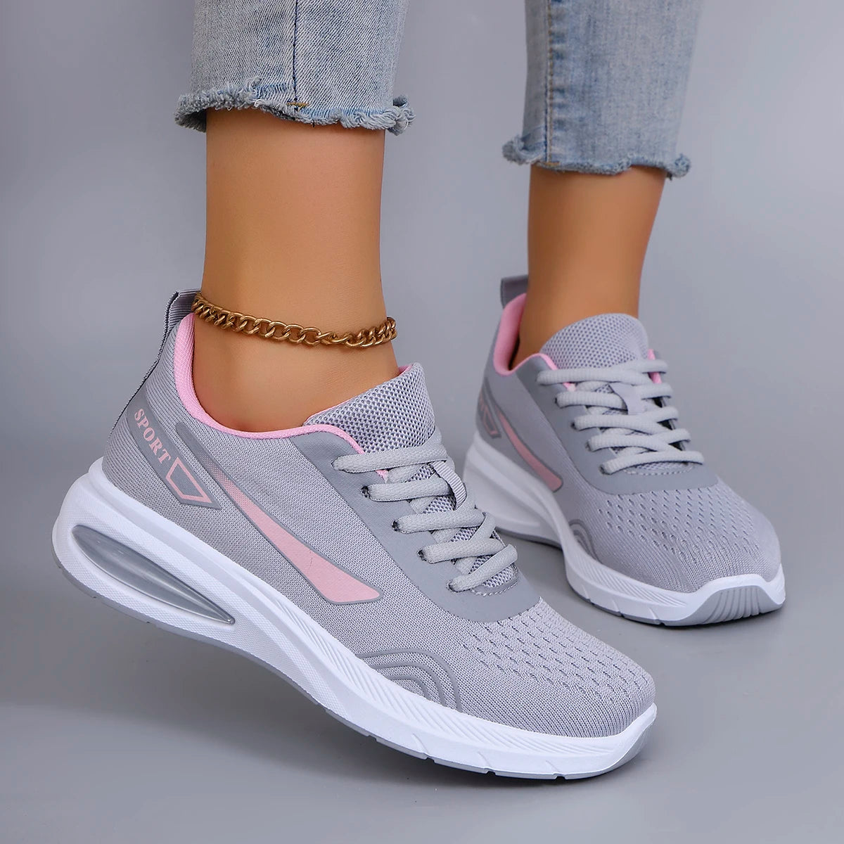 Spring new women's sports shoes, fashionable, breathable, lightweight, non-slip, wear-resistant, casual sports shoes, flat shoes