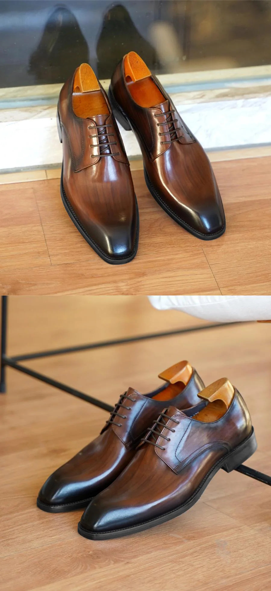 Wood Grain Derby Shoes Fashion Formal Shoes for Man Business Dress Square Toe Rubber Social Men's Shoe Stitching Oxfords