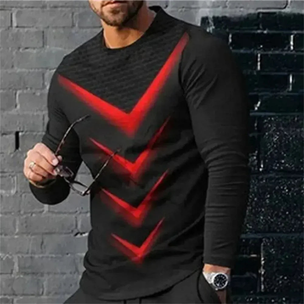 3D Digital Printing T-shirt Street Trend Long Sleeved O-neck Pullover T-shirt Large Men Long Sleeved Casual Sports Men Clothing