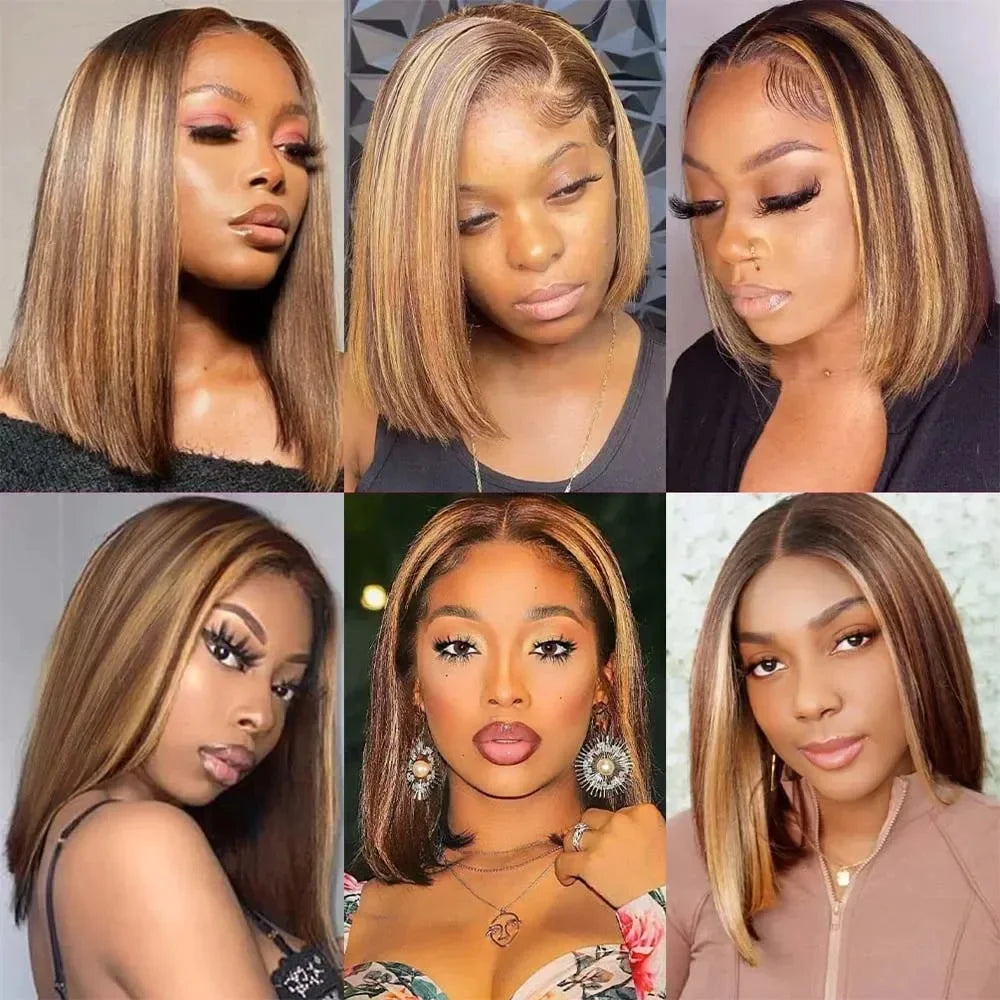 T Part Lace Front Bob Wigs 4/27 Honey Blonde Straight Short Bob Wig Bob Wig Human Hair Bob Lace Front Wigs Human Hair