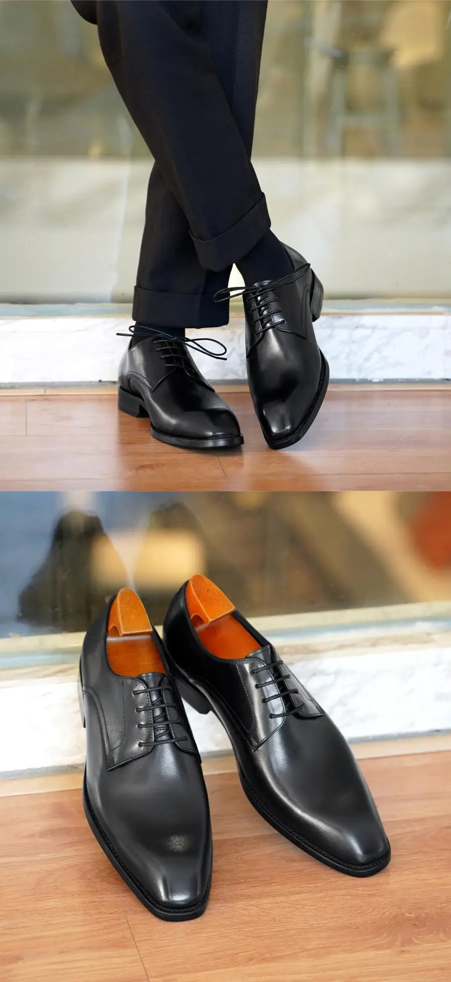 Wood Grain Derby Shoes Fashion Formal Shoes for Man Business Dress Square Toe Rubber Social Men's Shoe Stitching Oxfords
