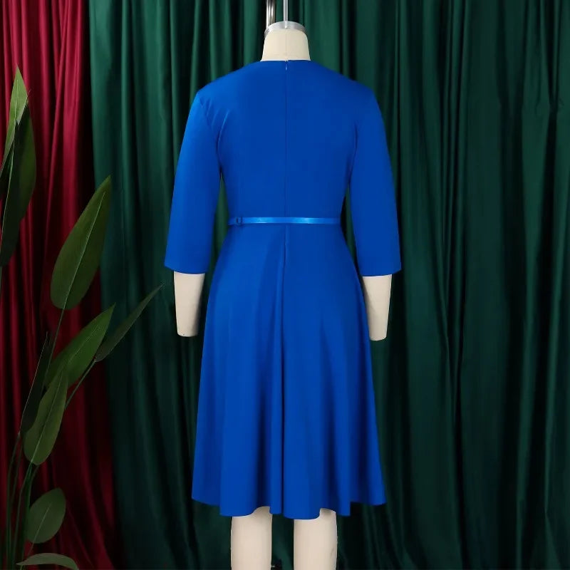 2025 Elegant Church Dresses for Women 3/4 Sleeve A Line With Waist Belt Classy Modest African Female Gowns Office Ladies Event