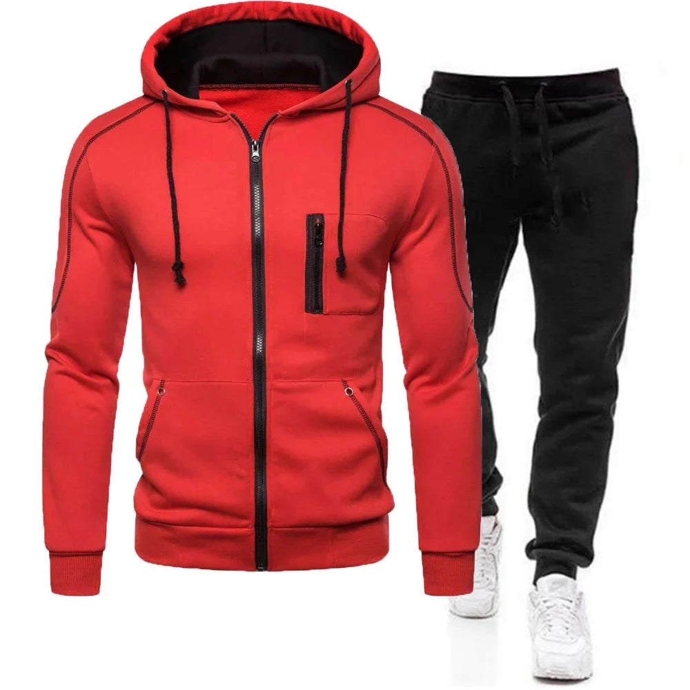 Fashion Print Tracksuit for Men Zipper Hooded Sweatshirt and Sweatpants Two Pieces Suits Male Casual Fitness Jogging Sports Sets