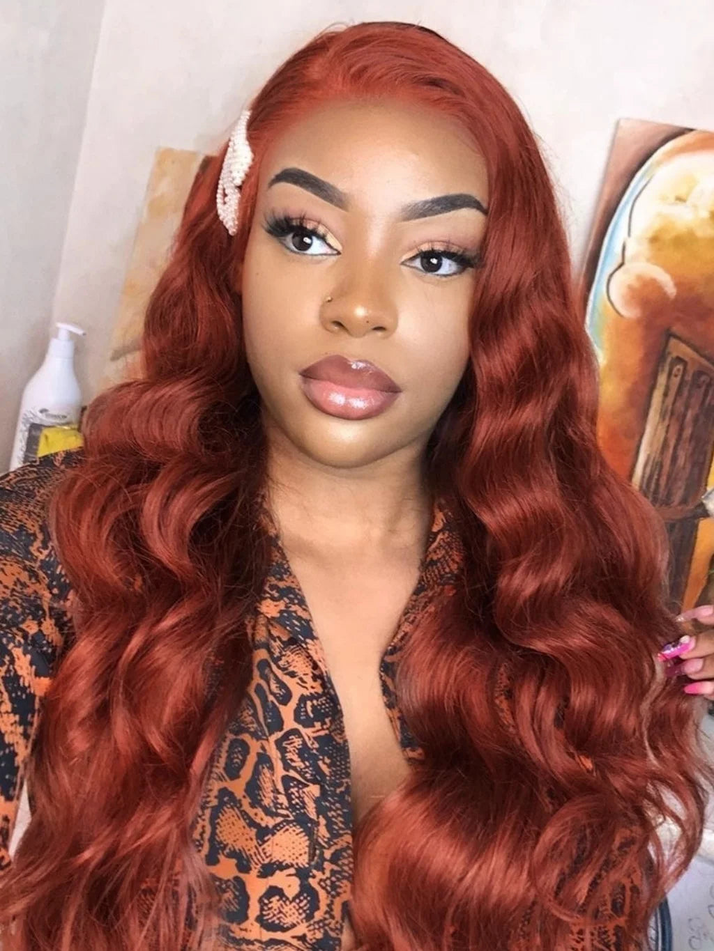 RDY Reddish Brown Wig Body Wave Synthetic Lace Front Wig Glueless Auburn Colored Copper Red Hair Frontal Lace Wigs for Women