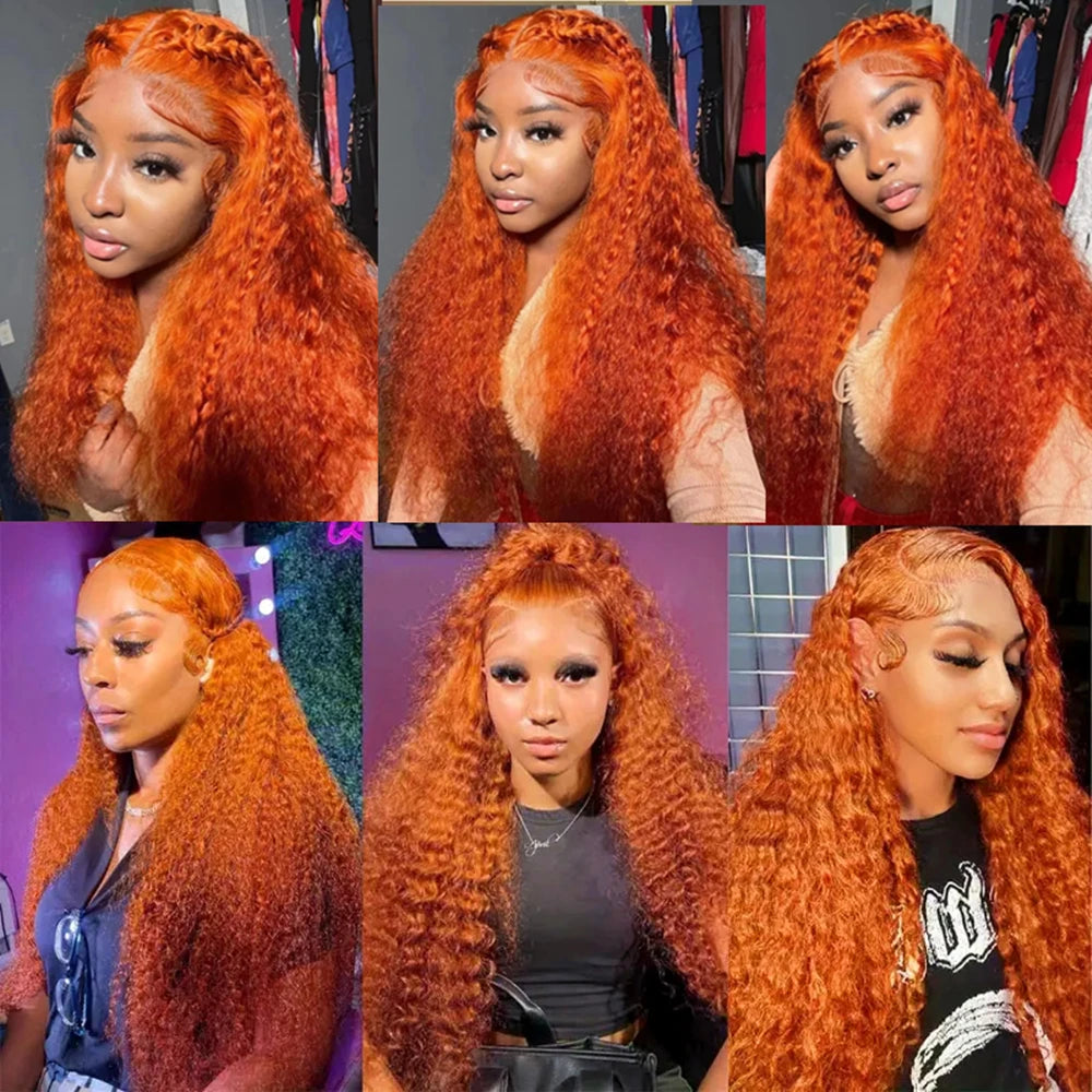 250 Density 30 40 inch 350 Ginger Orange Lace Front Wig Human Hair Wigs 13x4 Deep Wave HD Lace Frontal Curly Remy Wig For Woman