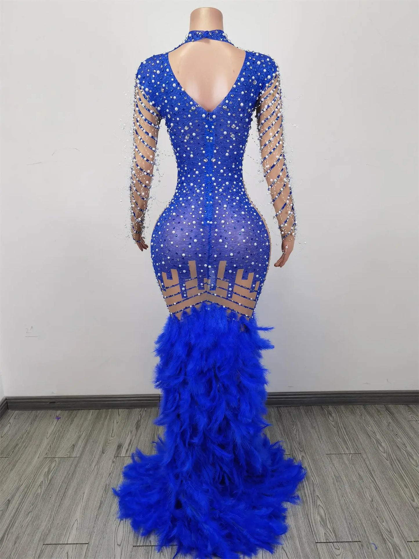 Luxury Pearl Sequins Mermaid Dress Women Ball Gown Wedding Dress Fashion Feather Shining Rhinestone Party Dress Cocktail Dresses