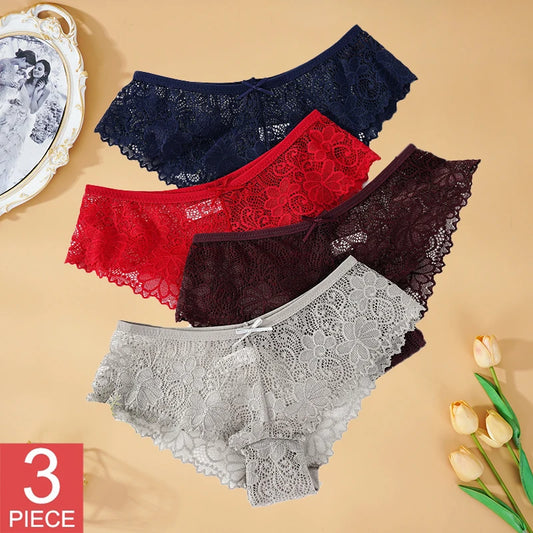 3 Pcs Panties for Woman Underwear Sexy Lace Breathable Soft Lingerie Female Briefs Panty Sexy Transparent Women's Underpants