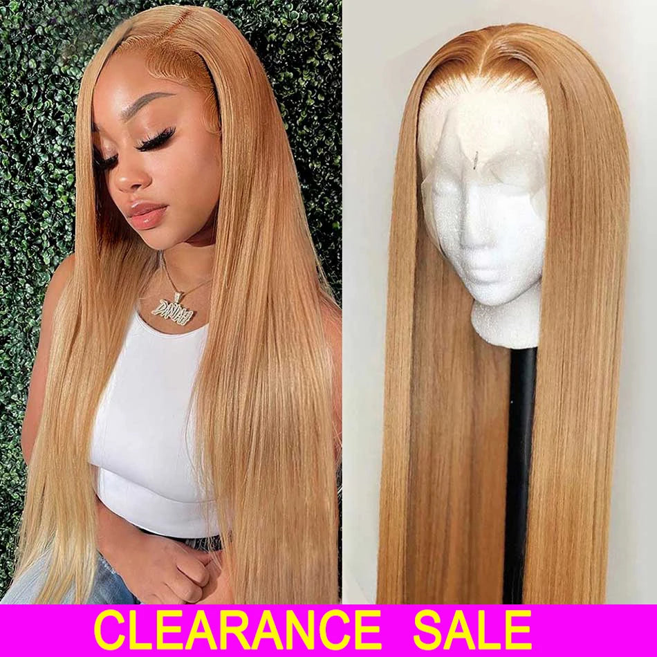 Honey Blonde Lace Front Wigs Human Hair #27 Colored Brazilian Straight Lace Frontal Wigs 13X4 HD Lace Front Human Hair Wigs