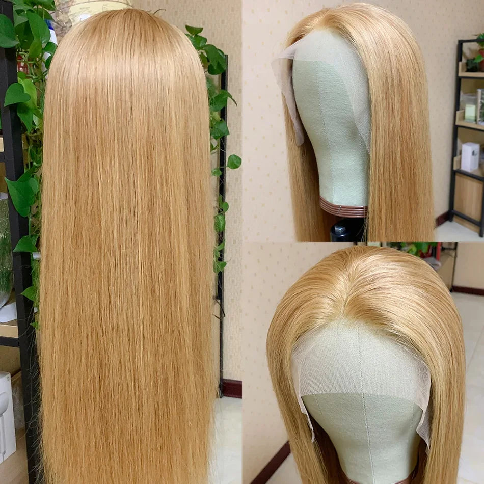 Honey Blonde Lace Front Wigs Human Hair #27 Colored Brazilian Straight Lace Frontal Wigs 13X4 HD Lace Front Human Hair Wigs
