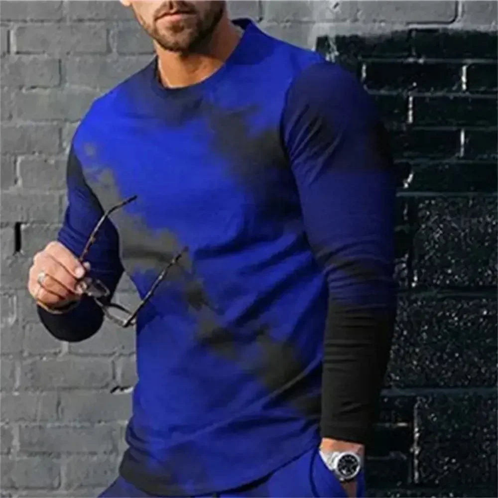 3D Digital Printing T-shirt Street Trend Long Sleeved O-neck Pullover T-shirt Large Men Long Sleeved Casual Sports Men Clothing
