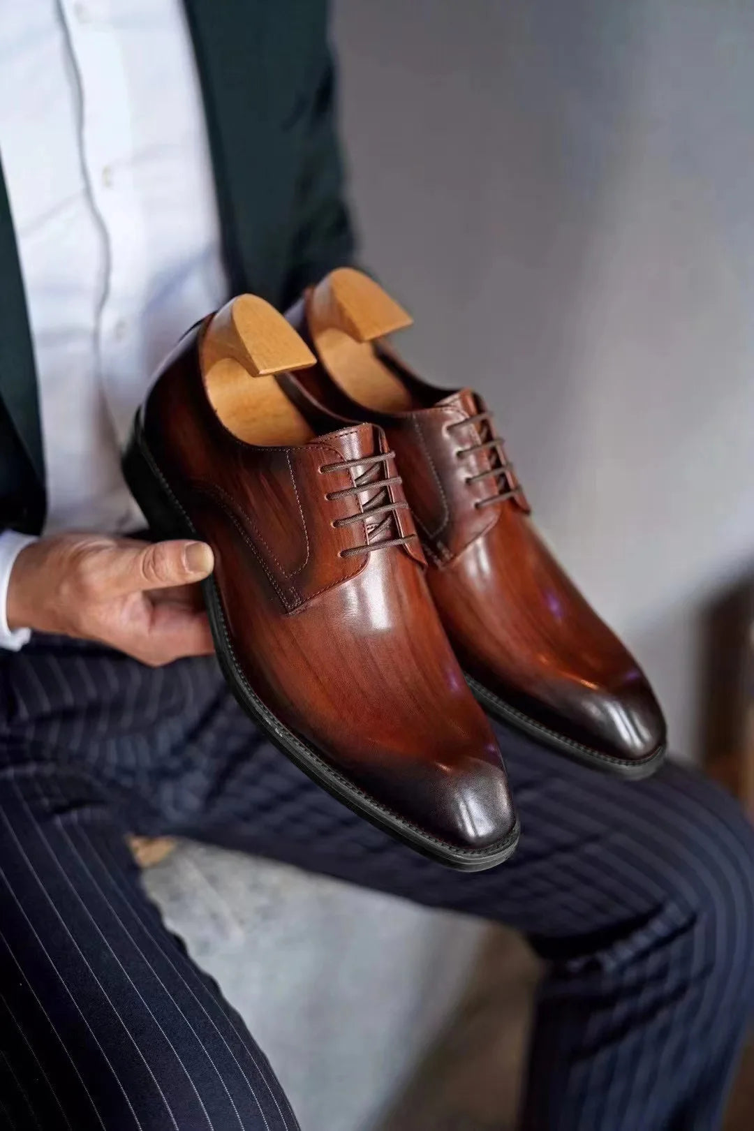 Wood Grain Derby Shoes Fashion Formal Shoes for Man Business Dress Square Toe Rubber Social Men's Shoe Stitching Oxfords