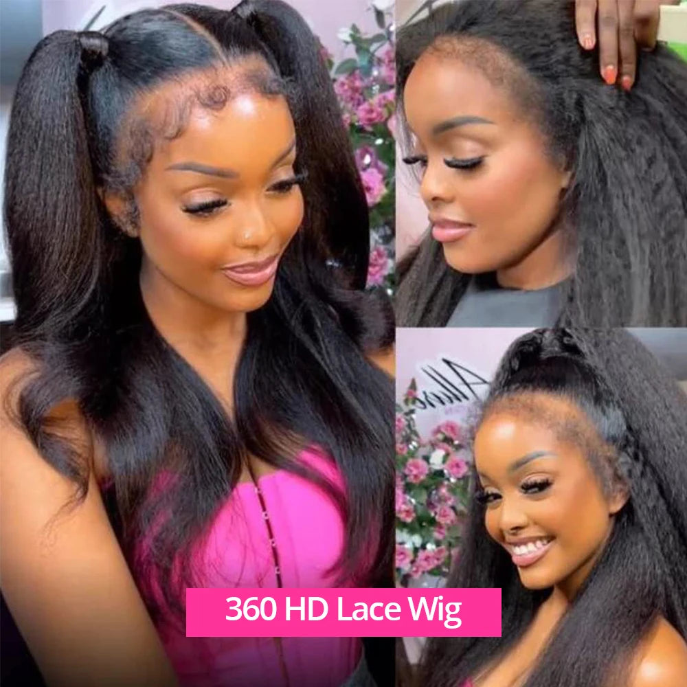 Full 360 Hd Lace Front Wig Kinky Yaki Straight HD Transparent Lace Front Human Hair Wig 40Inch Straight Human Hair Wig For Women