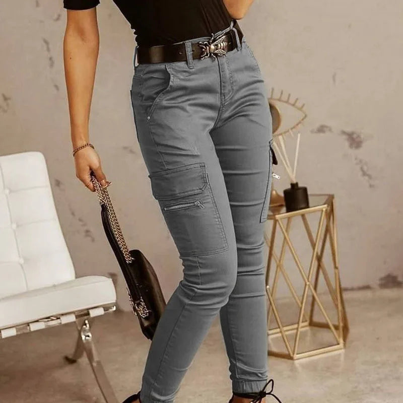 New Fashion Cotton Solid Color Pants Women Sexy Women Pants Casual Green Pocket Belt Trousers Women Blusas De Mujer CK5502