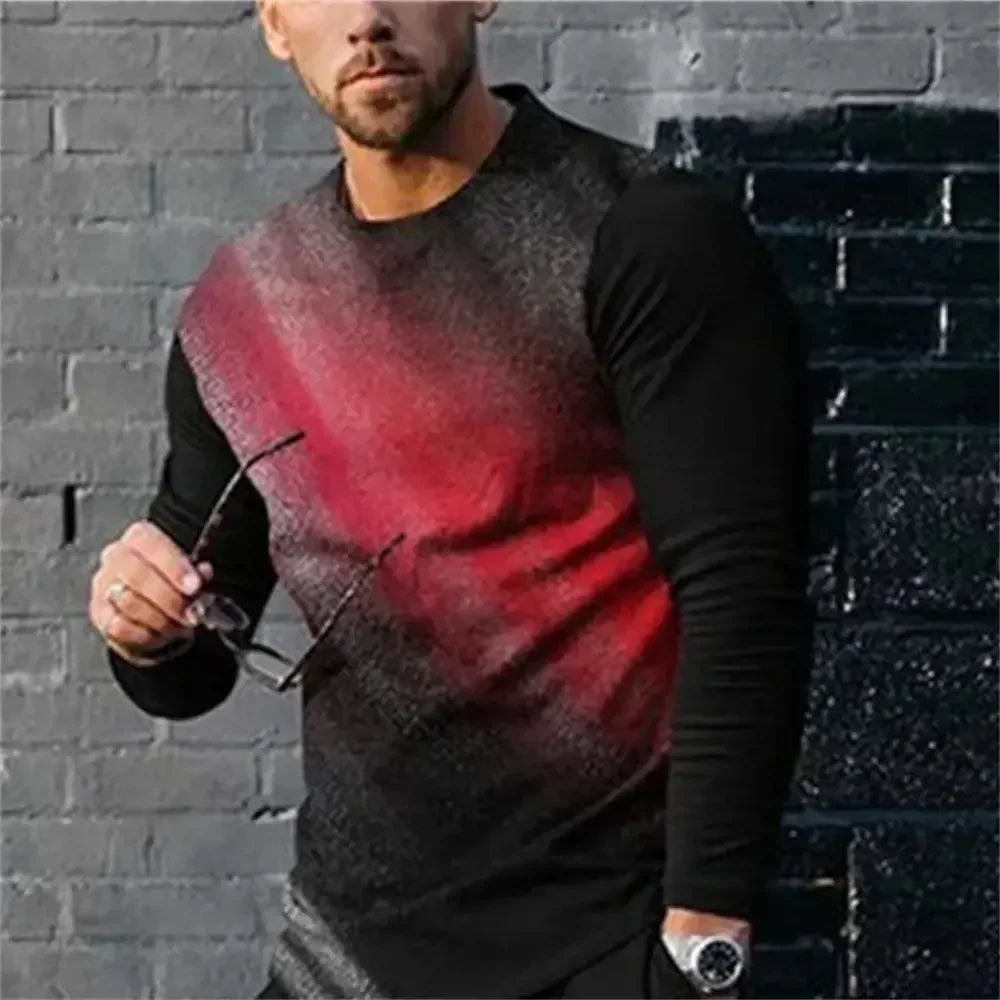 3D Digital Printing T-shirt Street Trend Long Sleeved O-neck Pullover T-shirt Large Men Long Sleeved Casual Sports Men Clothing