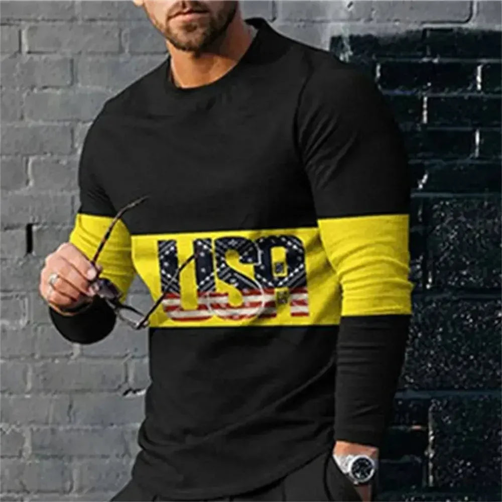 3D Digital Printing T-shirt Street Trend Long Sleeved O-neck Pullover T-shirt Large Men Long Sleeved Casual Sports Men Clothing