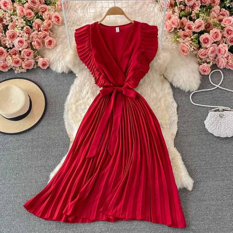 YuooMuoo Women Dress 2024 New Summer Fashion Y2K Ruffles Sleeveless Party Long Dress Elegant Office Lady Outfits Vestidos