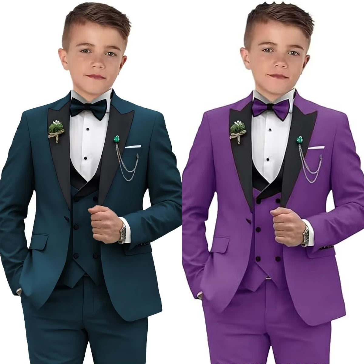 Elegant Burgundy Boy's Suit Set for Wedding, 3 Pieces Suit Set Elagent Tuxedo Sets Blazer Vest Pants Kids Photo Shot Oufit