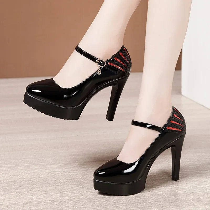 11cm Small Size 32-43 White Wedding Shoes Patent Leather Platform Pumps 2025 Formal Thin High Heels Shoes Model Office Party