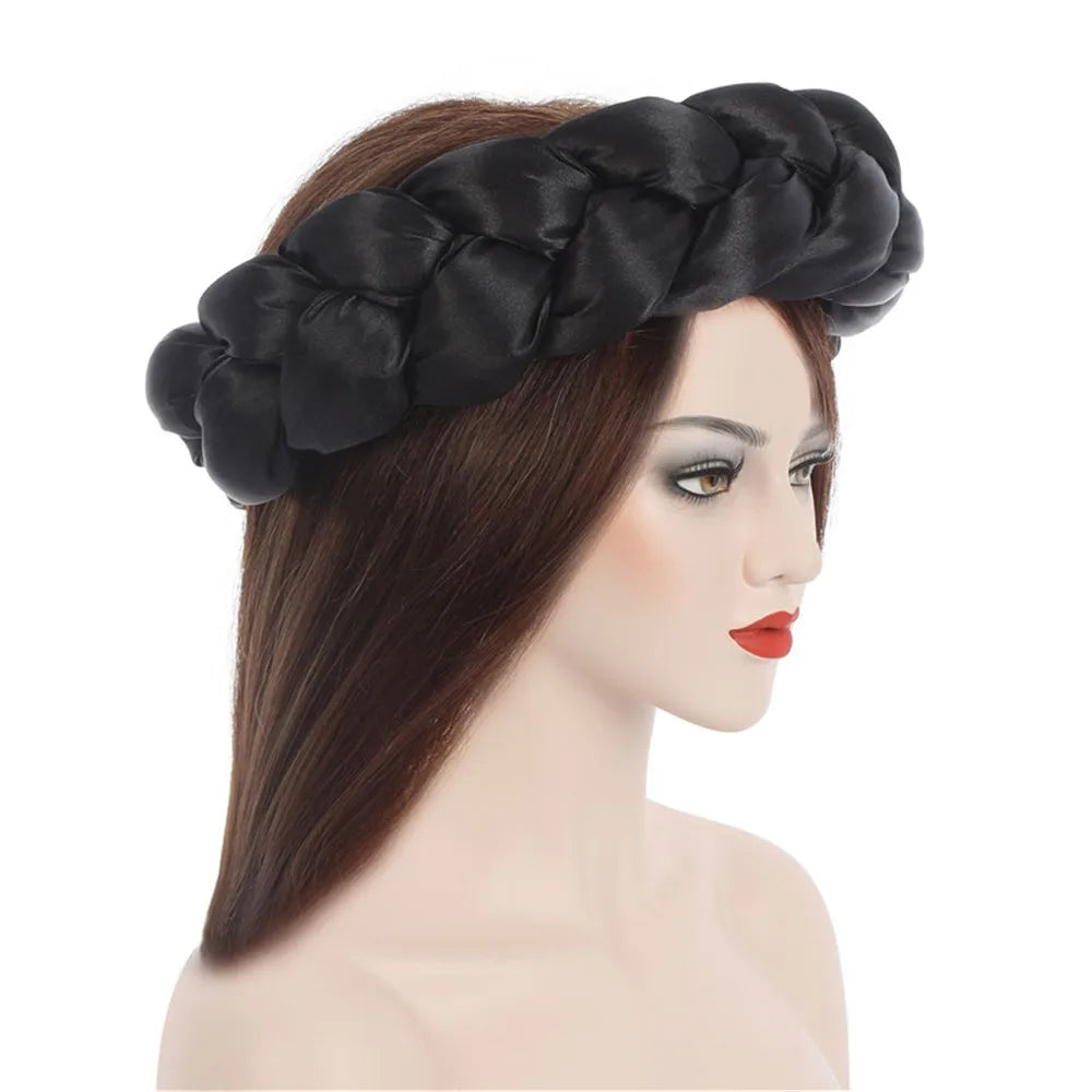 Exaggerated Satin Braid Headband for Women Lady Party Headpiece Candy Color Head Bands