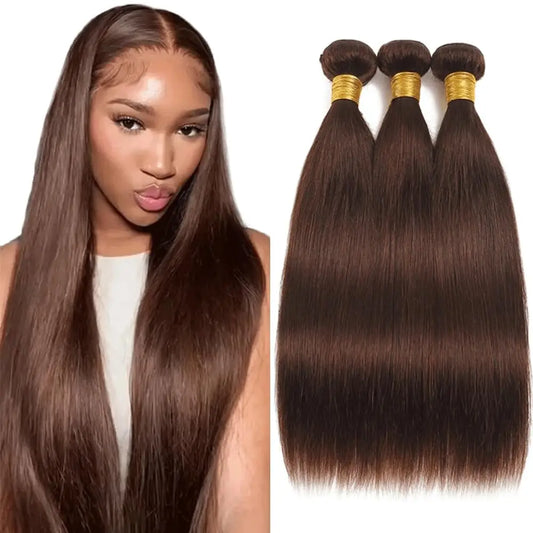 Color #4 Chocolate Brown Straight Human Hair Bundles Brown Bundles Human Hair 1/3 Bundles Dark Brown Straight Bundles