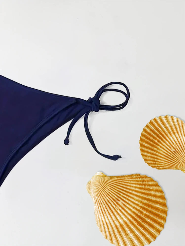 2Pcs Swimwear Thong Bikini Set Sexy New Navy Blue Swimsuits Woman Sexy Bathing Suits Bikinis Triangle Bandage Female Beachwear